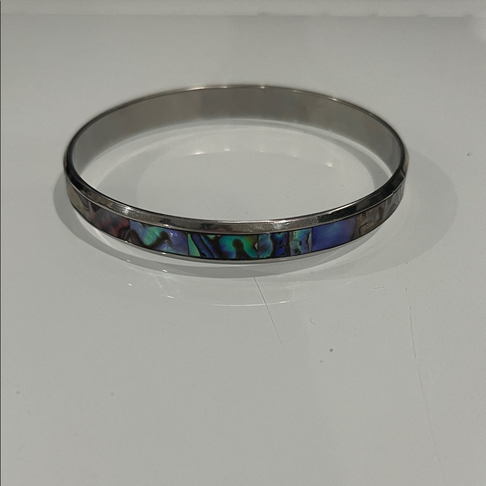 Elegant Silver and Abalone Shell Bangle Bracelet